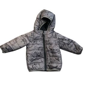 Carter’s Size 12 Months Baby Boys Puffer Jacket Winter Dinosaurs Dino Gray Warm